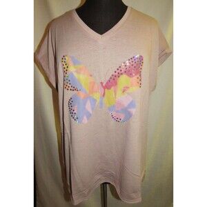 Cato Light Rose Butterfly Graphic Short Dolman Sleeve Tee Plus Size 18-20